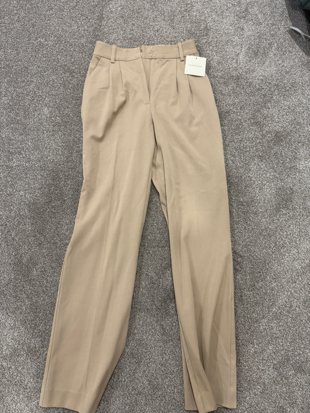 Favorite Daughter Beige High-Rise Pleated Trousers